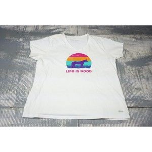 Life is Good shirt womens XL short sleeve white horse print soft crusher tee